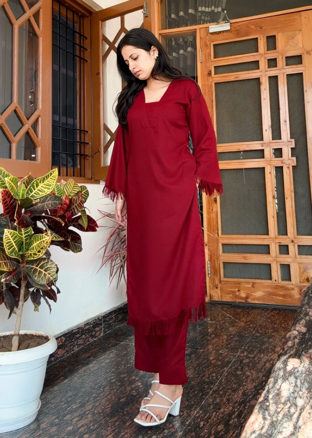 Cherry Red Handcrafted  Suit Set – Limited Edition