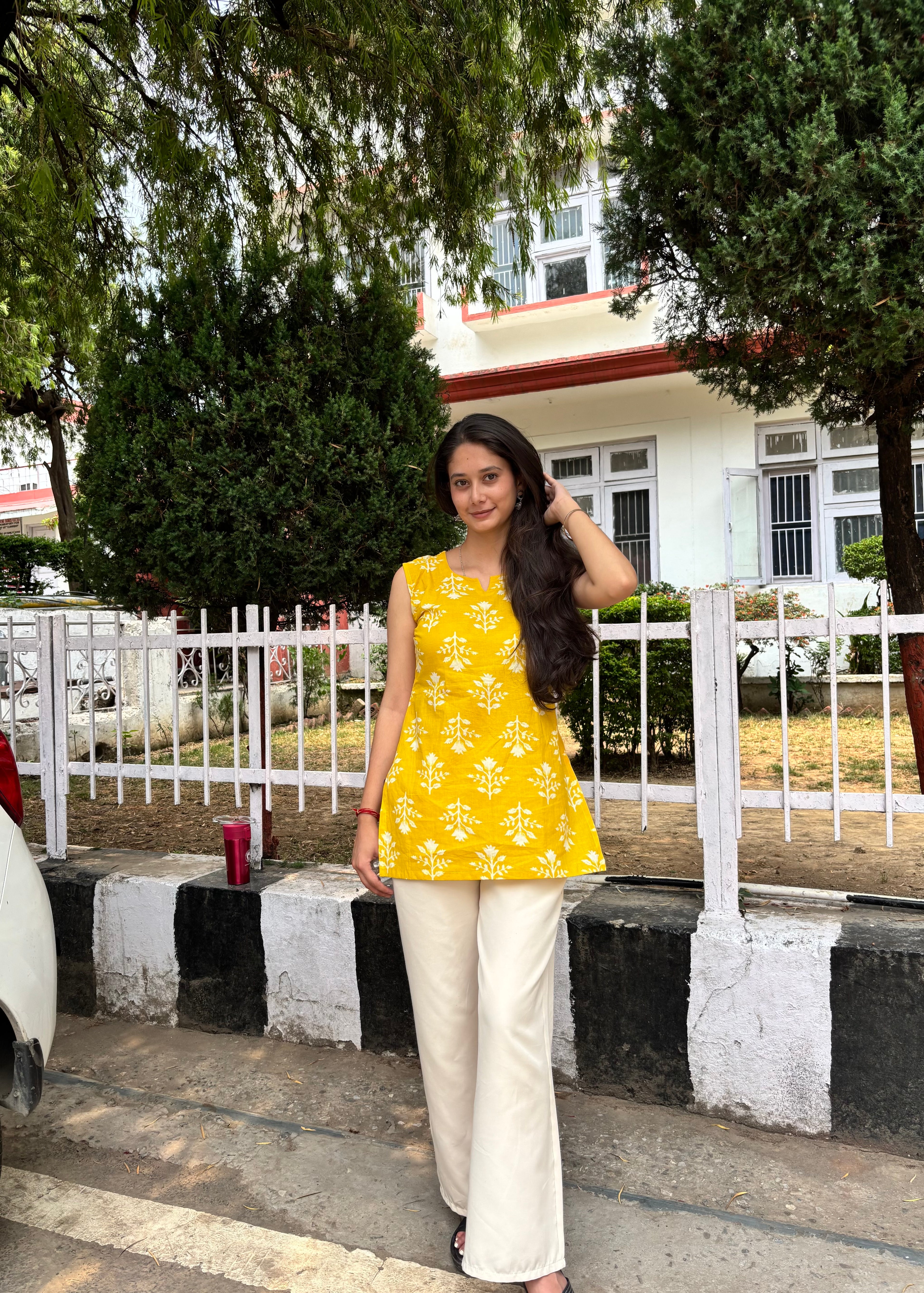 Yellow Floral Print Kurti