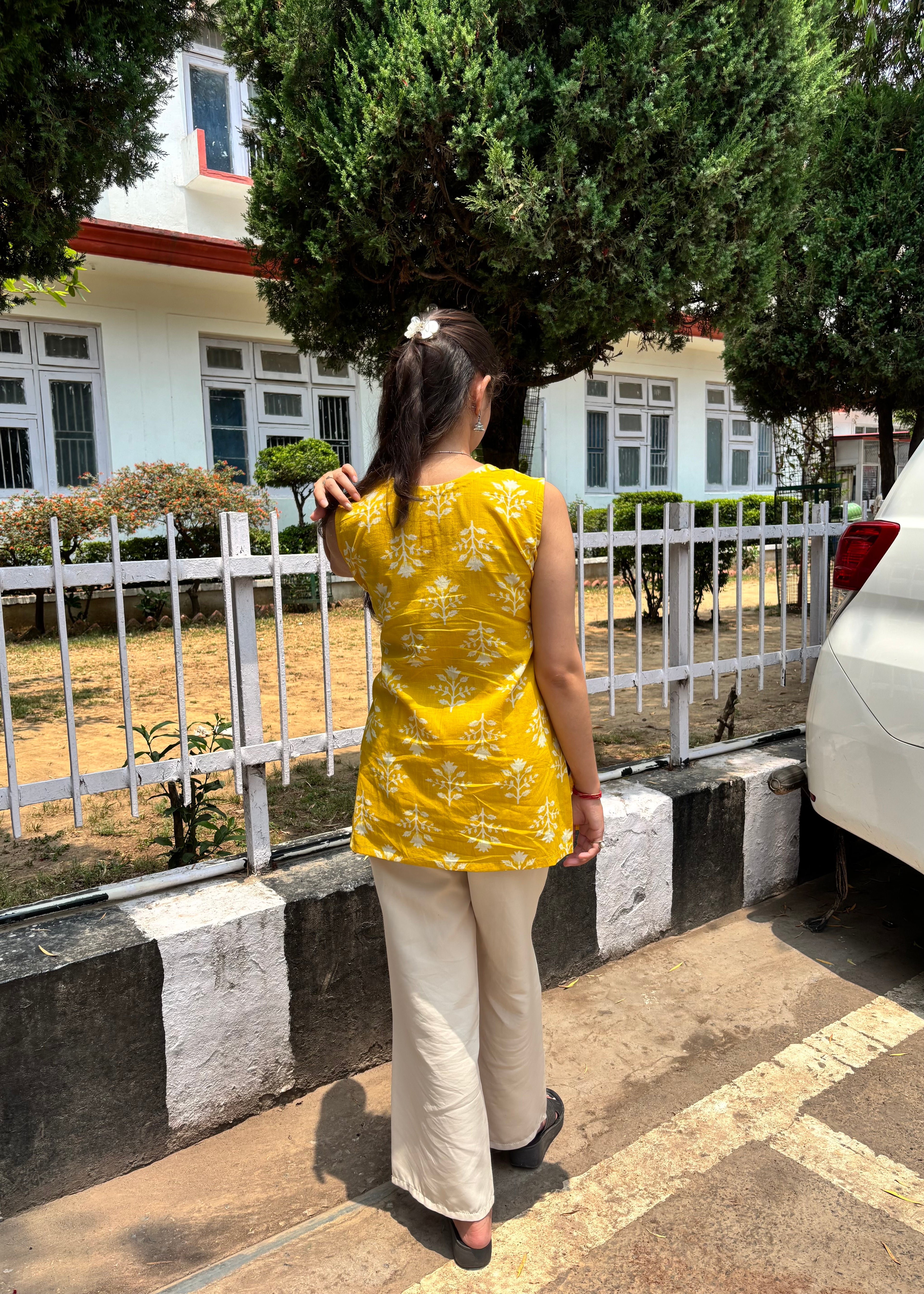 Yellow Floral Print Kurti