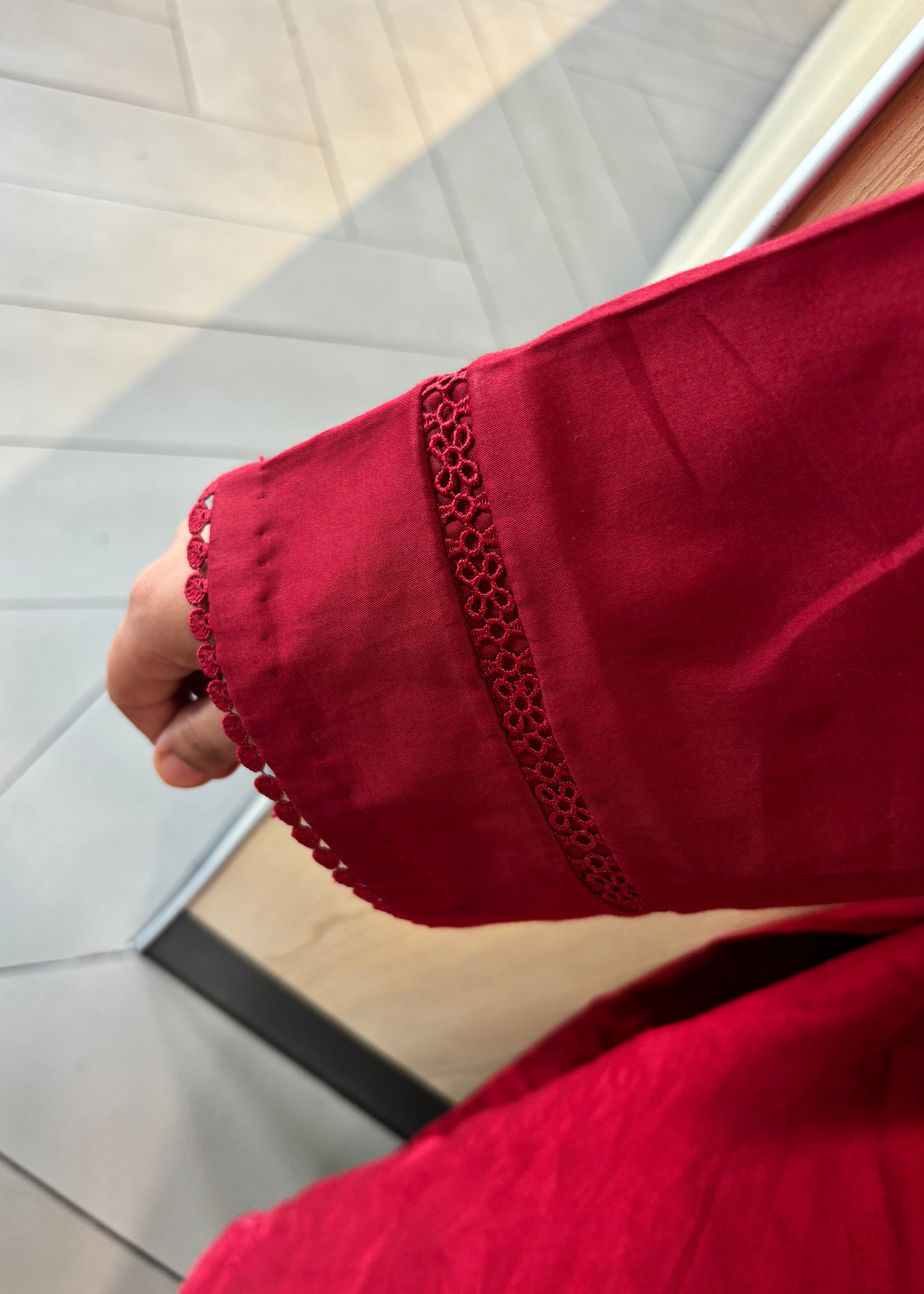 Cherry Red Swiss Cotton Kurta Set