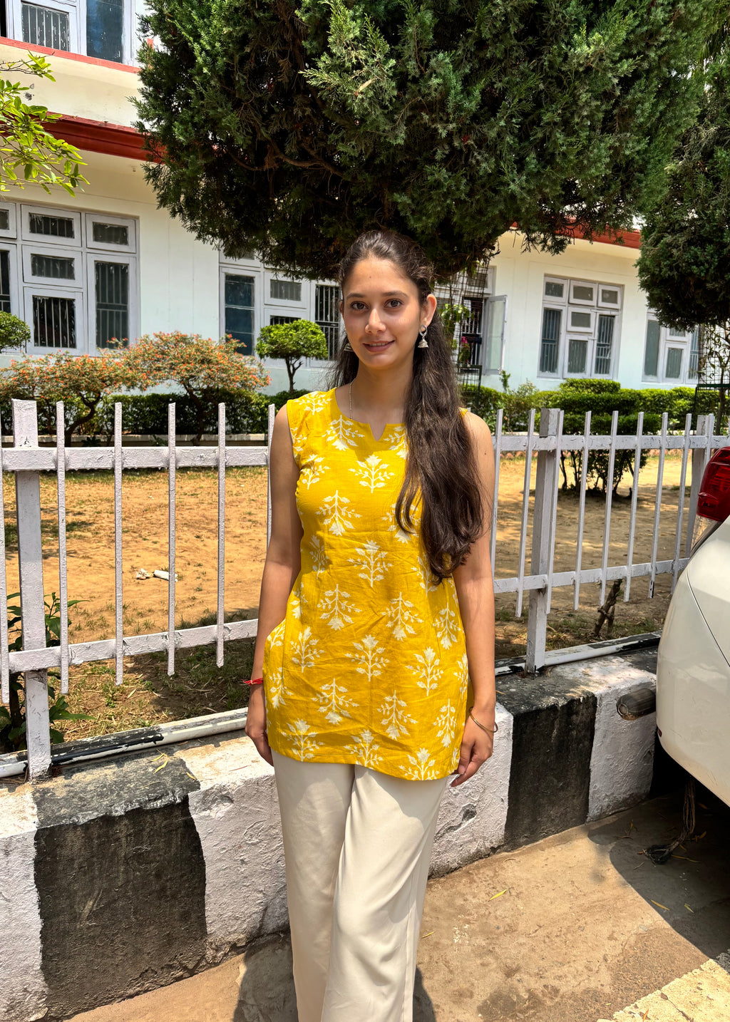 Yellow Floral Print Kurti