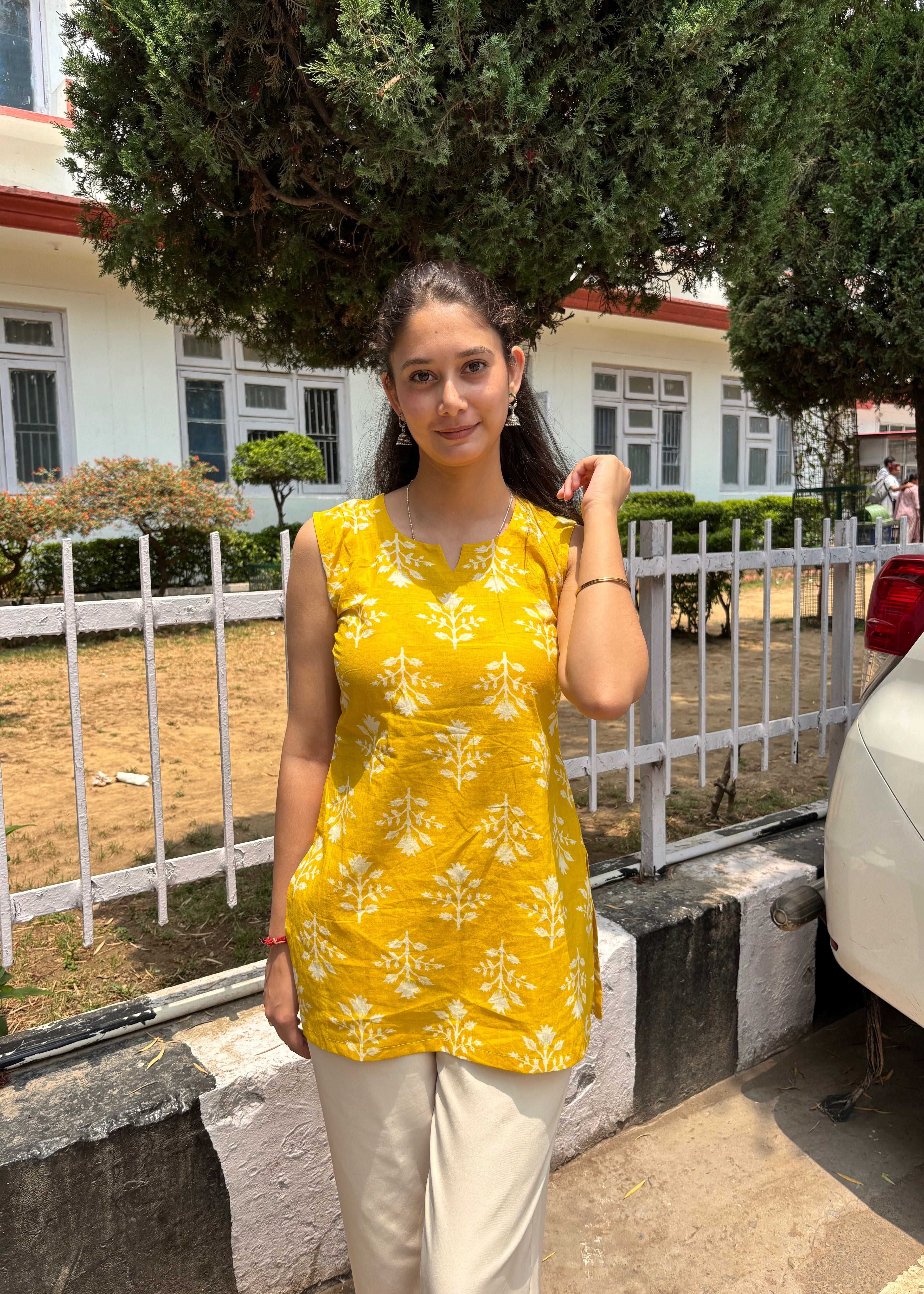 Yellow Floral Print Kurti