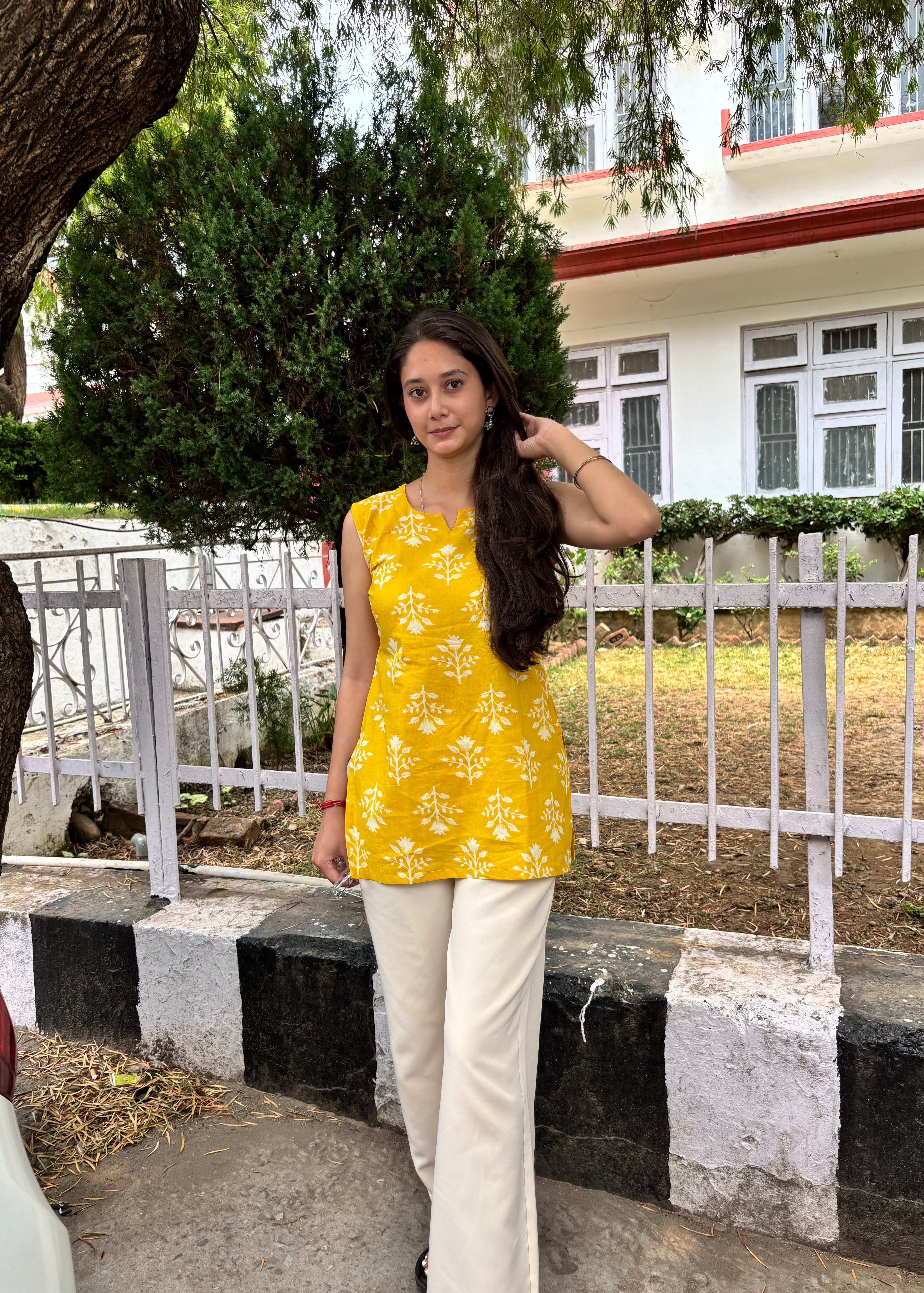 Yellow Floral Print Kurti