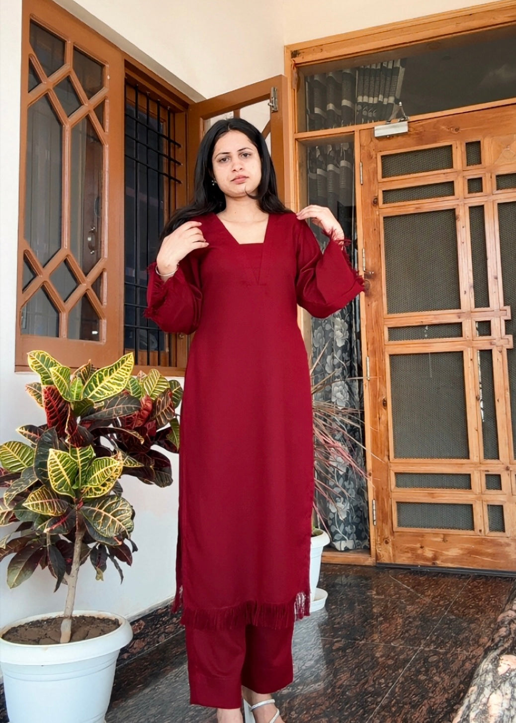Cherry Red Handcrafted  Suit Set – Limited Edition
