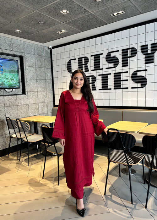 Cherry Red Swiss Cotton Kurta Set