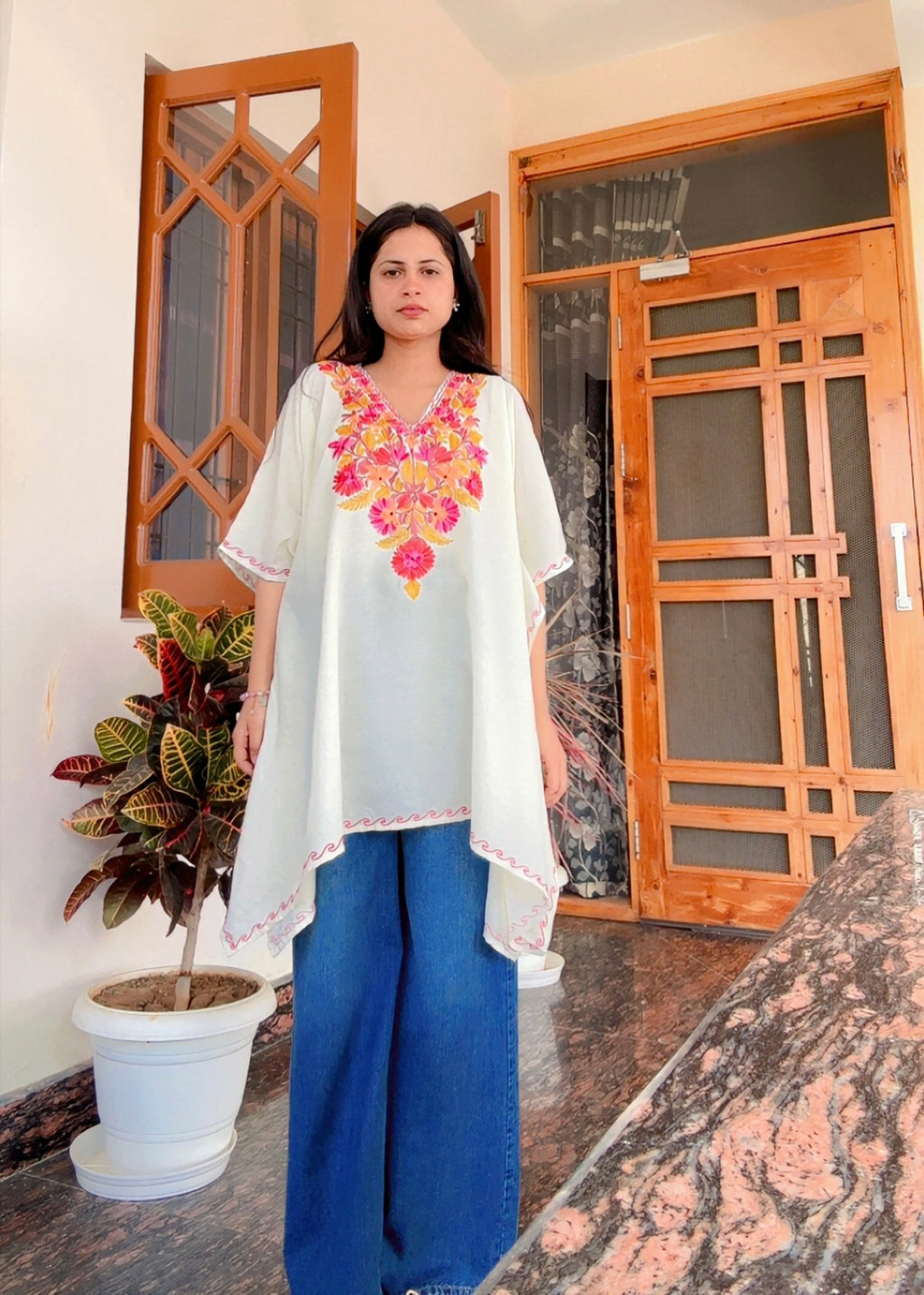 Kashmiri Kaftan – Crush Cotton | Off White