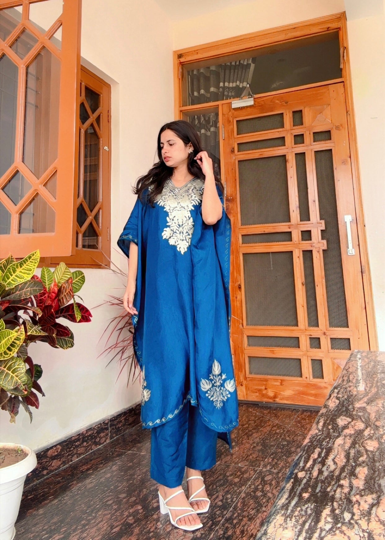 Kanira Midnight Blue Embroidered Kaftan Set