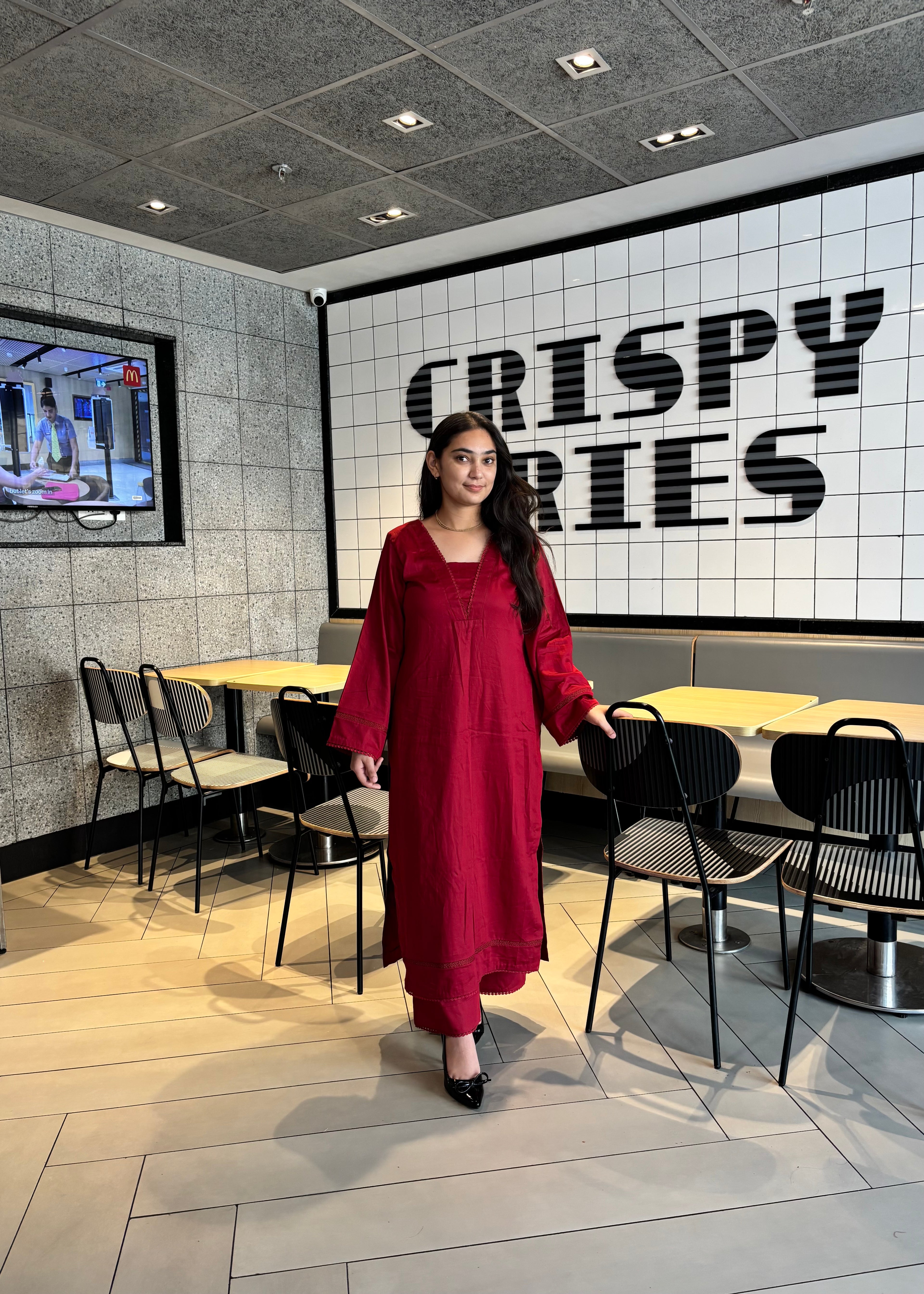 Cherry Red Swiss Cotton Kurta Set