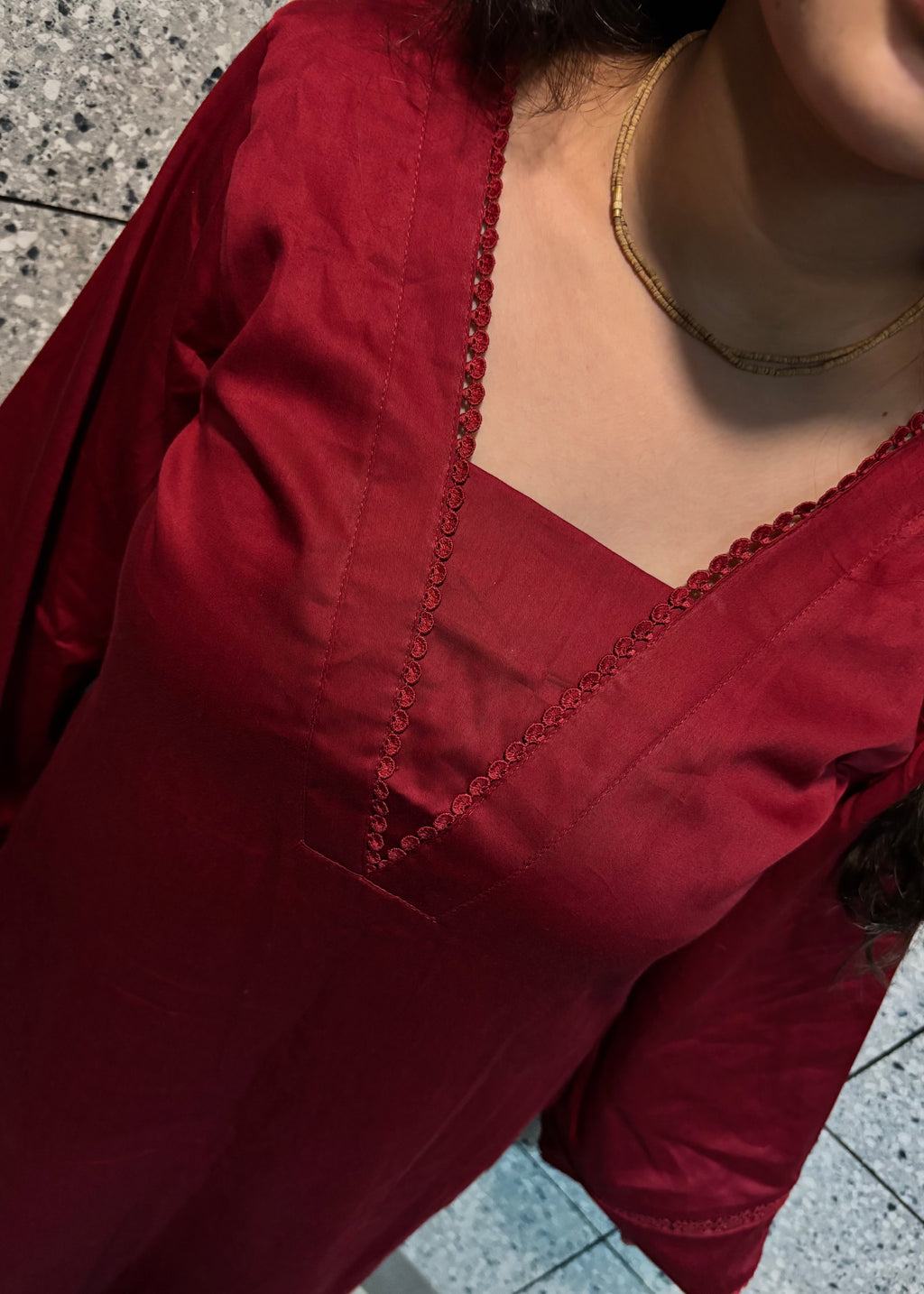Cherry Red Swiss Cotton Kurta Set
