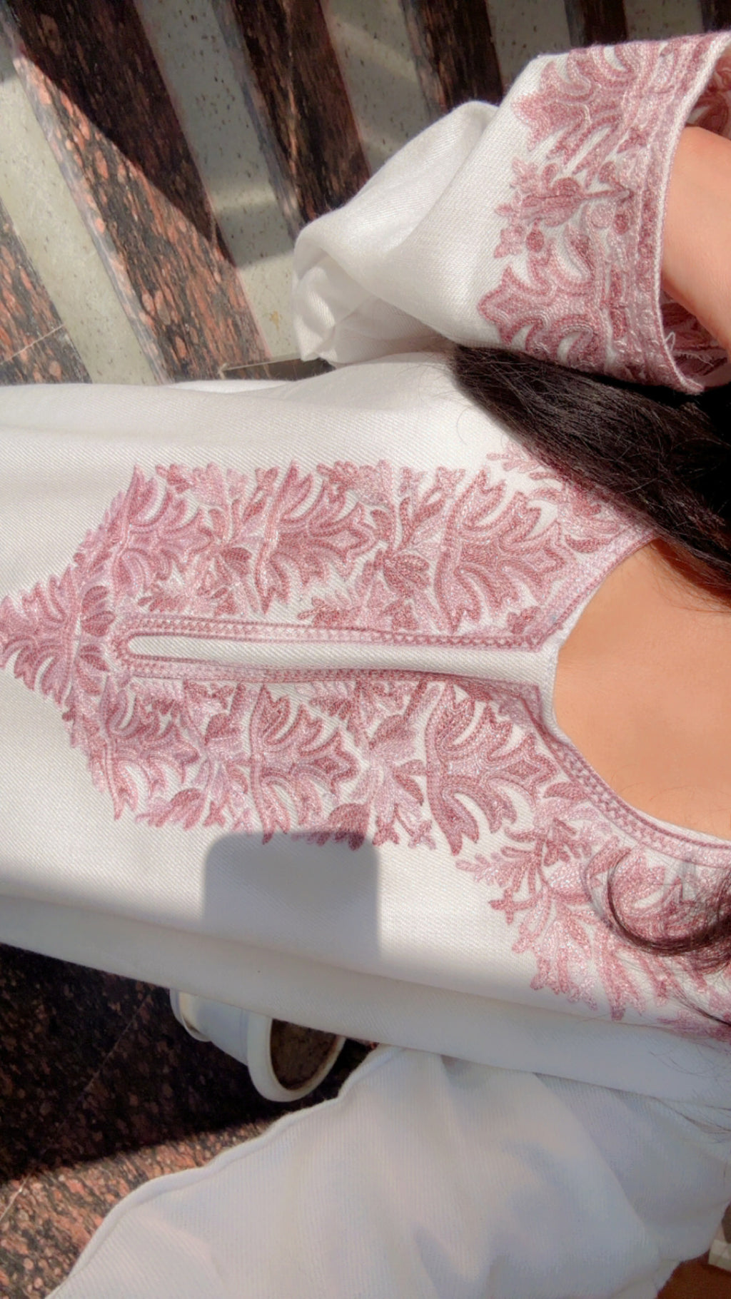 Ivory White Kashmiri Kurti with Blush Pink Embroidery – Signature  edition ( sold out )