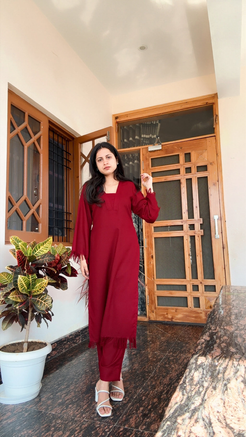 Cherry Red Handcrafted  Suit Set – Limited Edition