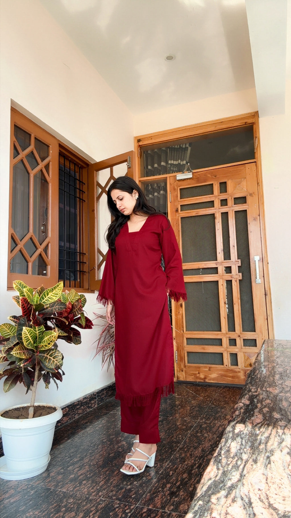 Cherry Red Handcrafted  Suit Set – Limited Edition